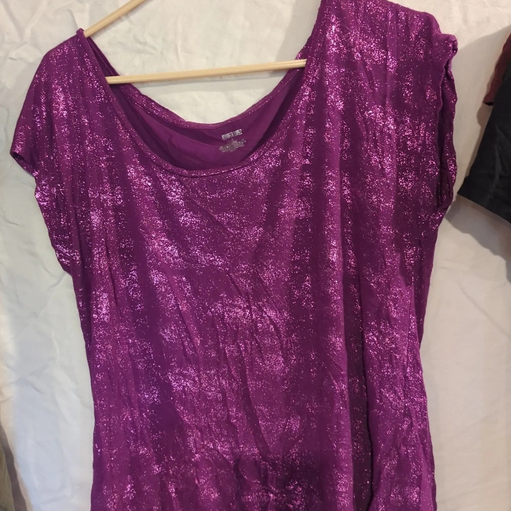 Jennifer Lopez Sparkling Magenta Short Sleeve Top